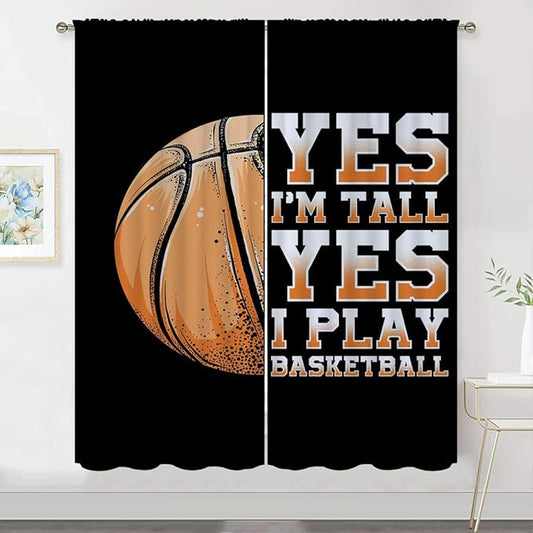 Basketball Blackout Curtains for Boy Girl Room Darkening Decor,Sport Theme Motto Dark Background Bedroom Living Room Home Rod Pocket Thermal Insulated Window Curtain/Drapes Panel,72x63 Inch…-CubbioJoy