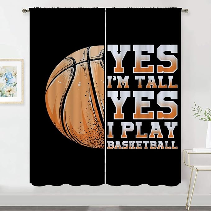 Basketball Blackout Curtains for Boy Girl Room Darkening Decor,Sport Theme Motto Dark Background Bedroom Living Room Home Rod Pocket Thermal Insulated Window Curtain/Drapes Panel,42x63 Inch…-CubbioJoy