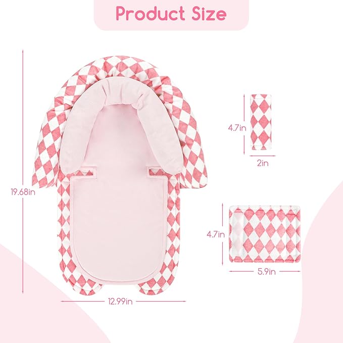 Baby Car Seat Head Support for Newborn, GFU 2 in 1 Infant Car Seat Head Body Support with Strap Pads, Soft Stroller Cushion Pillow Insert for Girls, Fits for Stroller, Swing, Pink-CubbioJoy