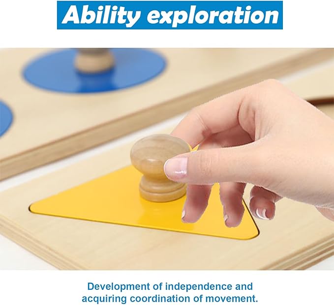 Adena Montessori Colorful Multiple Shape Puzzles Toys for 6-12 Months 1 Year Old Toddler Babies First Shapes Geometric Jumbo Knob Wooden Puzzle Color Sorter (3 Pieces)-CubbioJoy