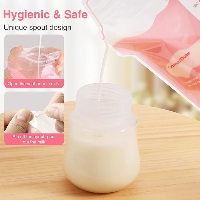 Breastmilk Storage Bags(180 Count)，8oz Milk Storage Bags for Breastfeeding，BPA Free with Easy Pour Spout, Self Standing, for Refrigeration and Freezing-CubbioJoy