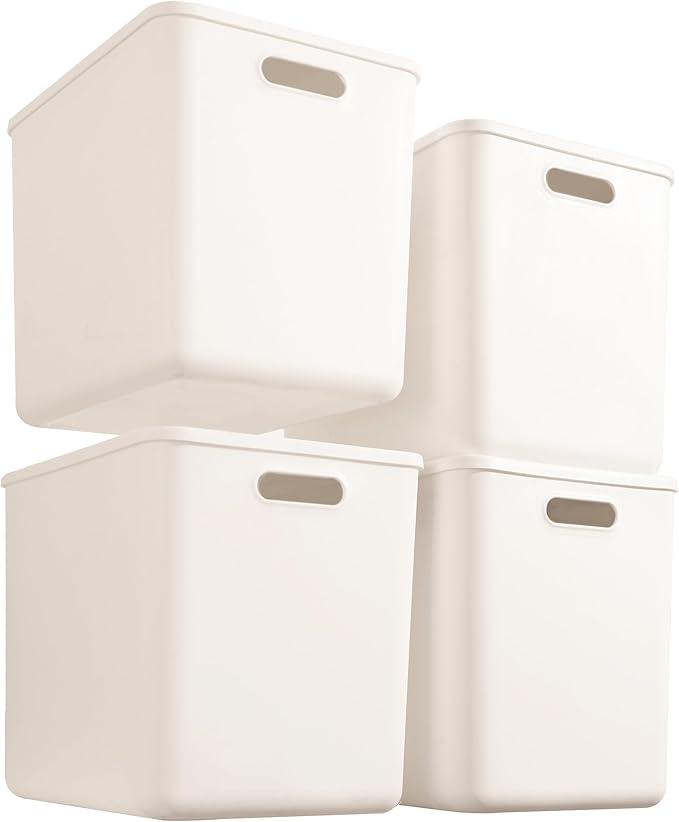 4 pack large plastic White storage bins Baskets, Toy Box Chest with Lids and Handle，Organizer Containers for Baby，Kids,snacks,Nursery，Shelves，Playroom, Bedroom，Office,Closet，home-CubbioJoy