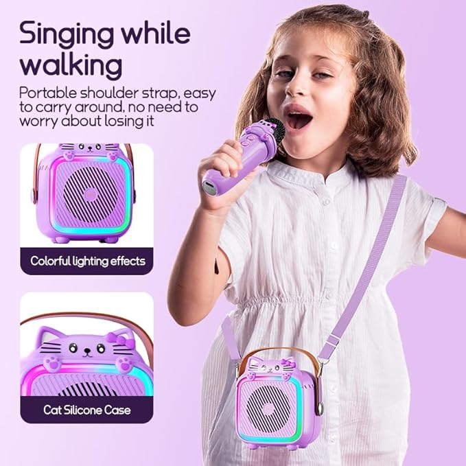 Karaoke Machine with 2 Wireless Microphones for Kids Adults,Portable Bluetooth Speaker Girls Toddlers Toy Gift for Aged 3-12 Year Birthday Parties Christmas Party - Purple-CubbioJoy