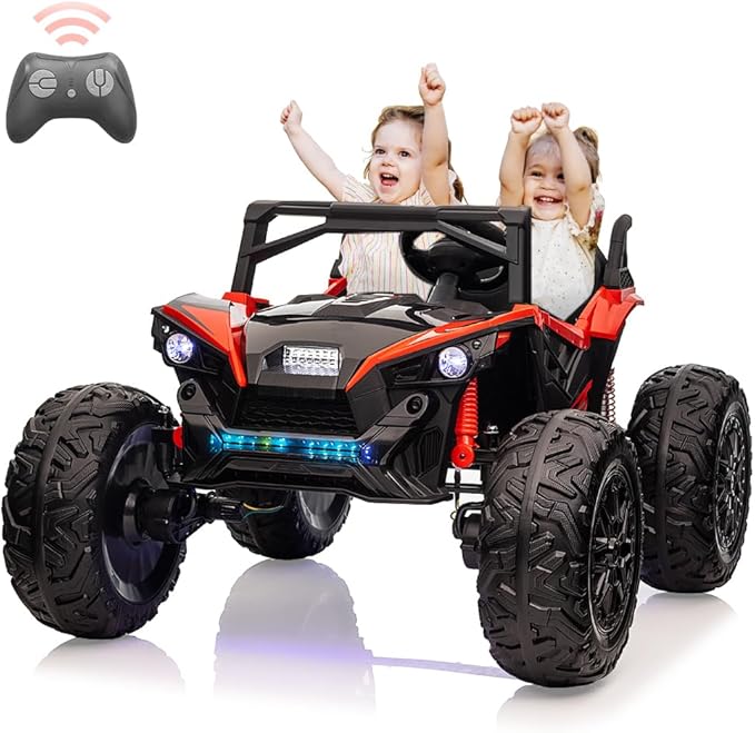 2 Seaters 24V Ride on UTV with Remote Control,10AH Battery, 400W Powerful Motors with 17" EVA Wheels, 20.5“ Seat Width Electric Ride Toy with Metal Suspension,LED Lights,Music,Horn (Red)-CubbioJoy