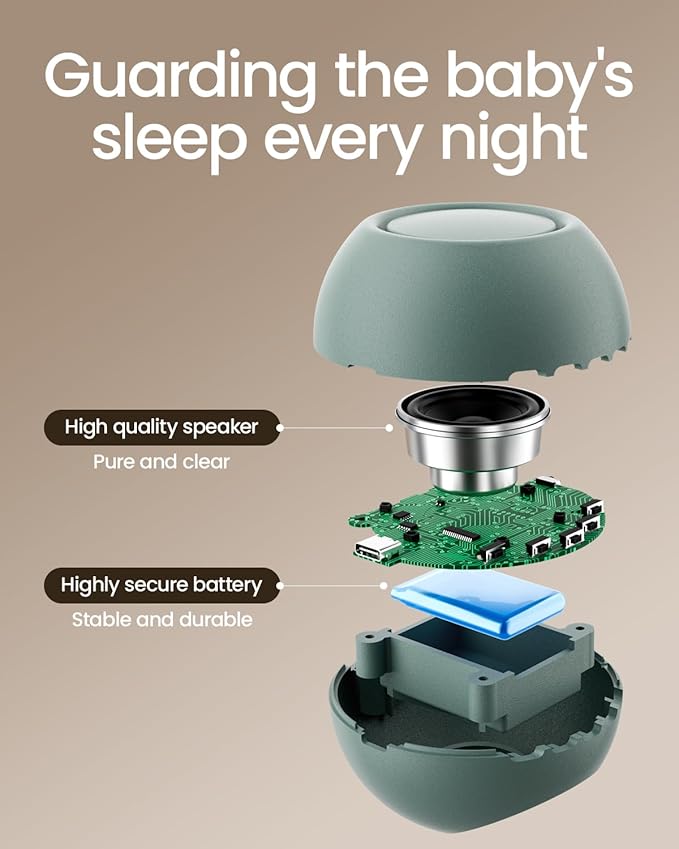 2025 Mom's Choice Awards, Portable Sound Machine for Baby Adult, AI Cry Detection, 18 Soothing Sound, Bluetooth Rechargeable White Noise Machine for Home Office Travel, Nursery Light, Cyan-CubbioJoy