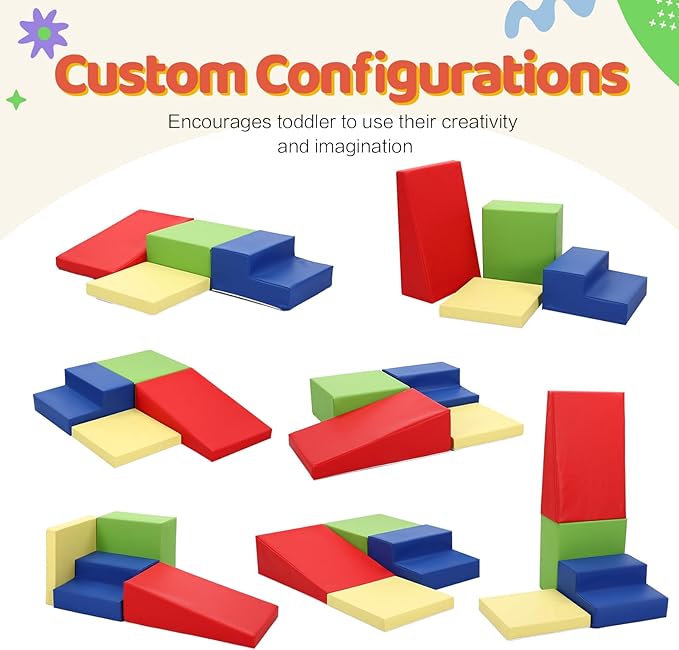 4-Piece PU Leather Baby Foam Climbing Blocks for Toddlers - Soft Play Climbing Toys for Toddlers - Foam Climbing Set for Crawling and Sliding Indoor (Red Yellow Blue)-CubbioJoy