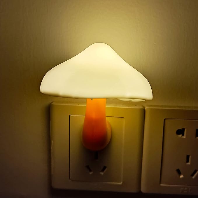 AUSAYE 2 Pack Sensor LED Night Light Plug in NightLight Energy Saving Wall Lamp Mushroom Night Lights for Bedroom, Bathroom,Toilet,Hallway,Kitchen,Kids,Adults Warm White-CubbioJoy