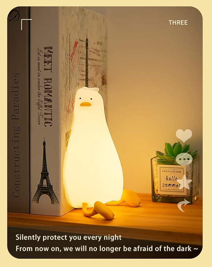 ATSUI Duck Night Light, LED Squishy Novelty Animal Night Lamp, Food Grade Silicone, 3 Level Dimmable Rechargeable Nursery Nightlight for Breastfeeding Toddler Baby Kids-CubbioJoy