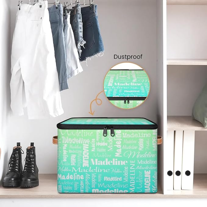 Custom Storage Basket with Name, Personalized Storage Bins with Zipper Lid, Foldable Fabric Storage Box Large capacity with Handle Green Blue-CubbioJoy