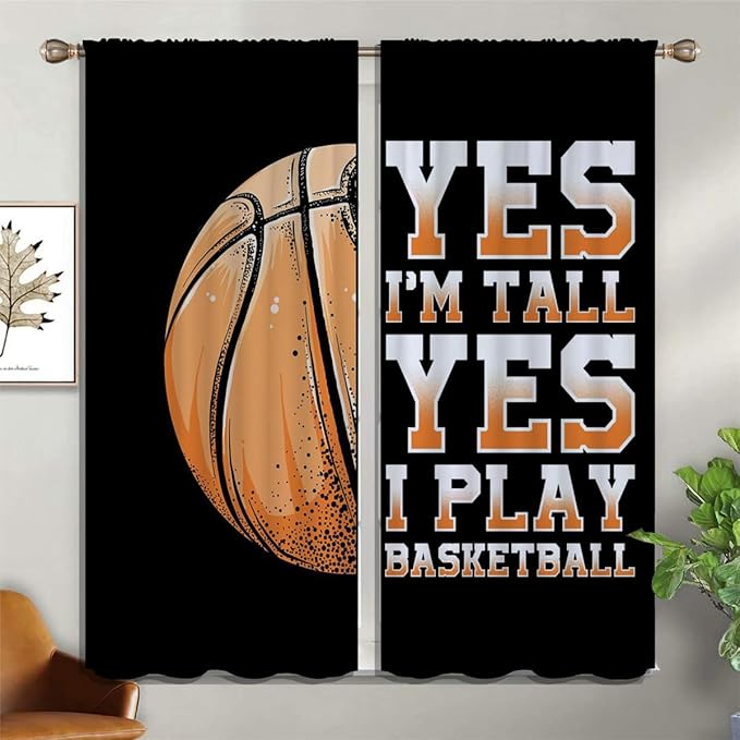 Basketball Blackout Curtains for Boy Girl Room Darkening Decor,Sport Theme Motto Dark Background Bedroom Living Room Home Rod Pocket Thermal Insulated Window Curtain/Drapes Panel,84x63 Inch…-CubbioJoy