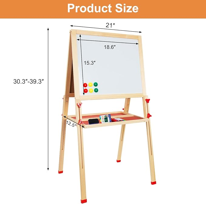 Adjustable Wooden Easel for Kids, Foldable Standing Art Easel for 3, 4, 5, 6, 7, 8 Years Old with Accessories, Drawing Painting Gifts for Boys & Girls Toddlers, Great Presents for Birthday-CubbioJoy
