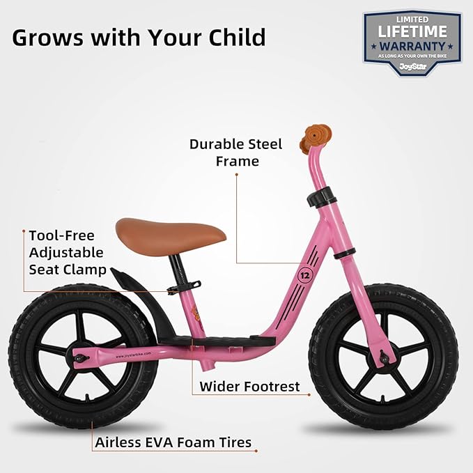 JOYSTAR 10"/12" Toddler Balance Bike for Girls & Boys, Ages 18 Months to 5 Years, Kids Push Bike with Footrest & Adjustable Seat Height, First Birthday Gifts for 2-5 Boys Girls-CubbioJoy