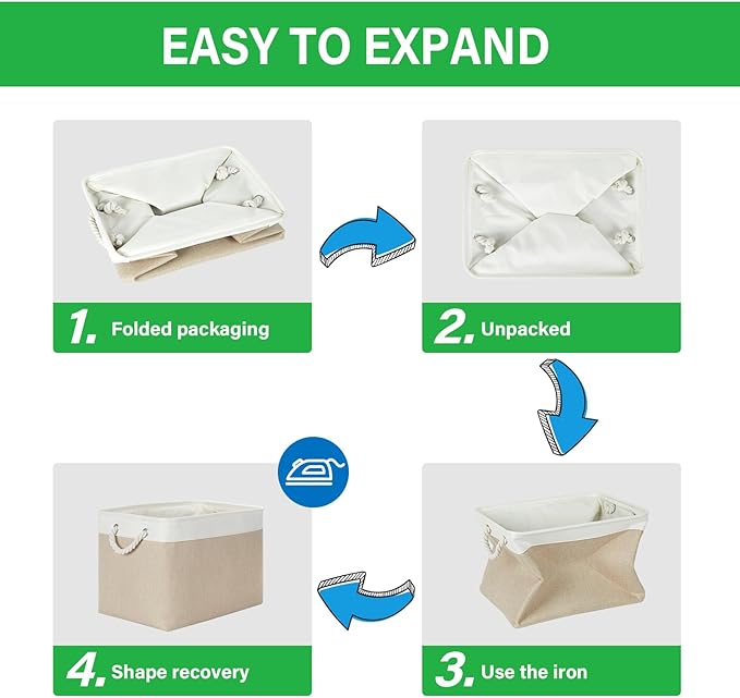 Bidtakay Large Storage Baskets for Organizing Fabric Closet Organizers Storage Bins with Handles 3-Pack 16x11.8x11.8 Inch Collapsible Baskets for Shelves Clothes Home Organization L-White&Beige-CubbioJoy