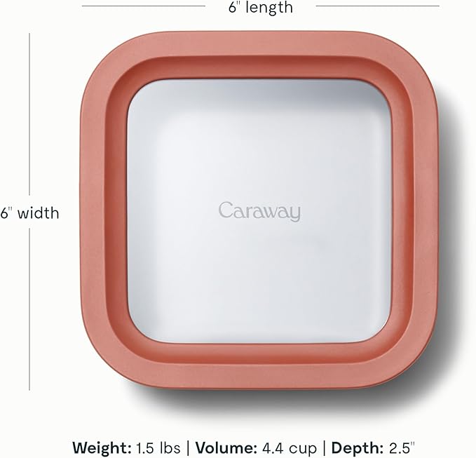 Caraway Glass Food Storage - 4.4 Cup Glass Container - Ceramic Coated Food Container - Non Toxic, Non Stick Lunch Box Container with Glass Lids - Dishwasher, Oven, & Microwave Safe - Perracotta-CubbioJoy