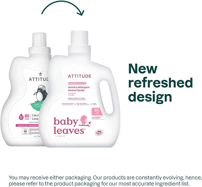 ATTITUDE Baby Laundry Detergent Liquid, EWG Verified, Safe for Baby Clothes, Infant and Newborn, Vegan and Naturally Derived Washing Soap, HE Compatible, Unscented, 80 Loads, 67.6 Fl Oz-CubbioJoy