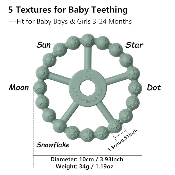 3 Pack Ring Teether Baby Infant Toys, Baby Essentials, Silicone Teething Ring Toys for Babies 0-6 Months, Seposeve Toddler Teethers 6-12 Months 12-24 Months, Infant Teething Relief, Brown Green Blue-CubbioJoy