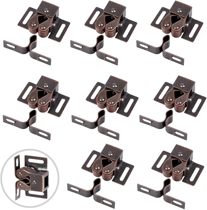 8 Pack Cabinet Latch Double Roller Catch for Cupboard Closet Cabinet Door Latches and Catches, Bronze-CubbioJoy