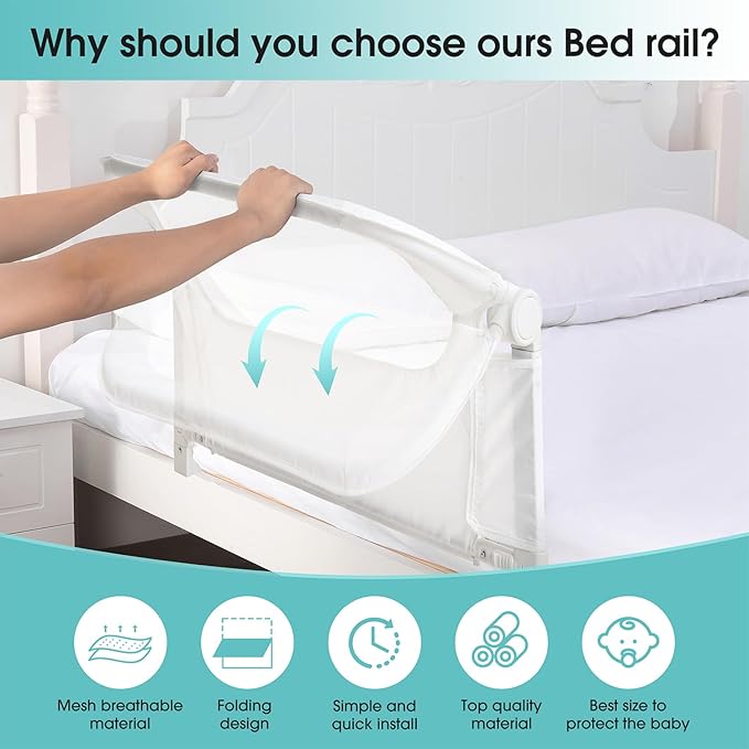 Baby Bed Rail Guard for Toddlers - 35.4" Toddler Bed Rails for Crib,Twin,Full, Queen Bunk Size Bed Swing Down Bedrail Extral Tall Child Safety Side Railing Guards for Kids-CubbioJoy
