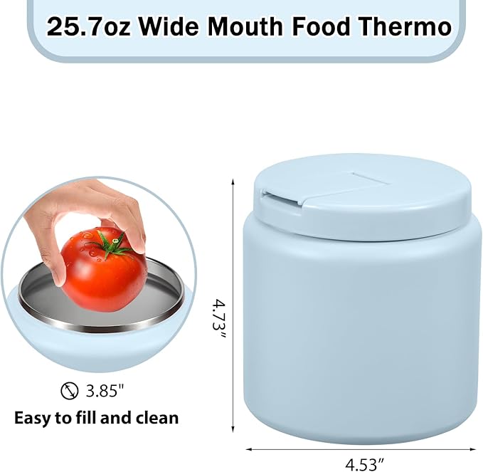 26oz Kids Thermos for Hot Food, Insulated Vacuum Food Jar with Buckle Lid, Stainless Steel Wide Mouth Leak Proof Insulated Lunch Container for School Picnic Travel, Blue-CubbioJoy