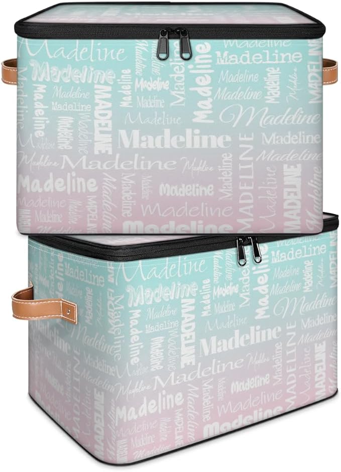 Custom Storage Basket with Name, Personalized Storage Bins with Zipper Lid, Foldable Fabric Storage Box Large capacity with Handle Green Pink-CubbioJoy