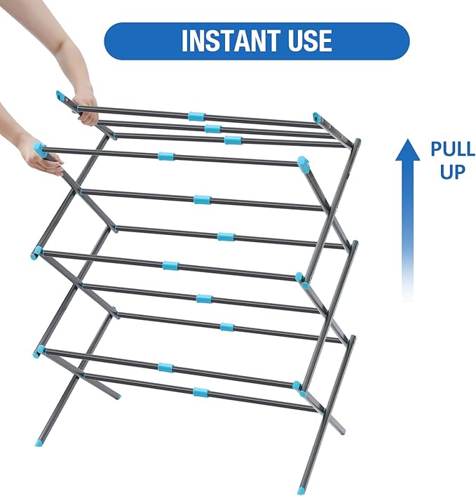 APEXCHASER Clothes Drying Rack, 3-Tier Laundry Drying Rack for Clothes, Expandable Metal Clothing Dryer, Collapsible Towel Rack, Air Drying Rack, Graphite-CubbioJoy