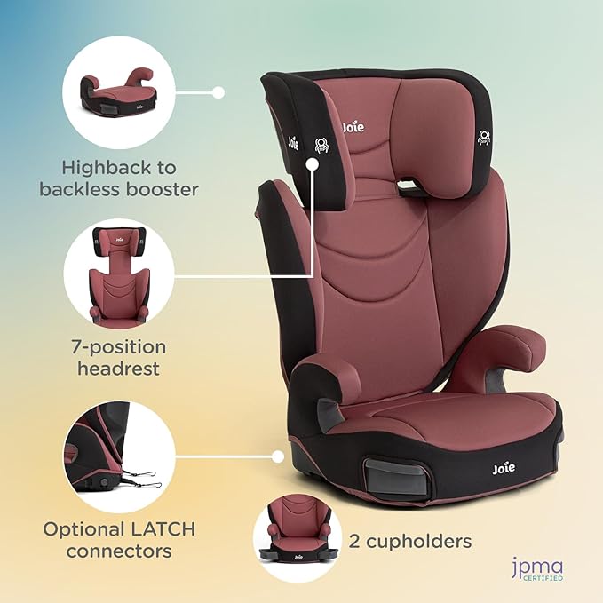 Joie Basil Highback and Backless Booster Car Seat for Big Kids 4 to 12 Years Old, Lightweight 2-in-1 Design (Crimson)-CubbioJoy