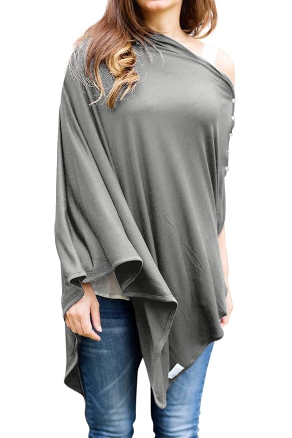 Byrd & Blume Maternity Nursing Cover Breathable Lightweight Breastfeeding Cover Wrap Shawl Scarf Poncho Full 360 (Gray, One size)-CubbioJoy