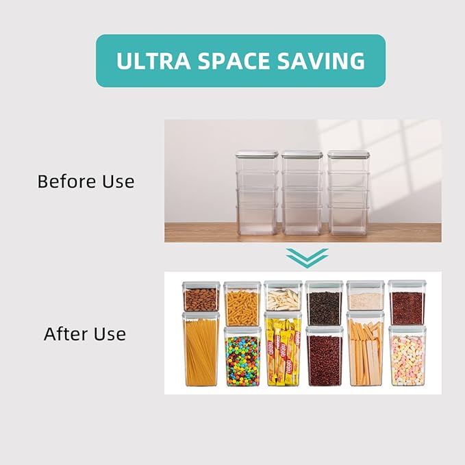 Ankou Food Storage Containers Pop Airtight Food Storage Containers with Lids for Kitchen Pantry Organizing Cereal Snack Flour Sugar Coffee Spaghetti Stackable - 8 Pcs (1.2, 2.0, 2.7, 3.3qt)*2-CubbioJoy