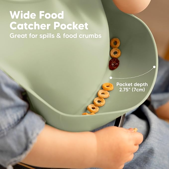 KeaBabies 2-Pack Silicone Baby Bibs for Eating - Sturdy Food-Grade Silicone Bibs for Babies Girl, Boy, Large Food Catcher, Clean & Put On Easily, Waterproof Toddler Feeding Essentials (Sage)-CubbioJoy
