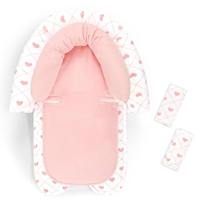 Infant Car Seat Insert, HNHUAMING Baby Car Seat Head & Body Support with 2 Strap Pads, Ultra Soft Newborn Preemie Carseat Insert Cushion for Girls Boys, Fits Car Seat, Stroller, Swing, Bouncer, Pink-CubbioJoy