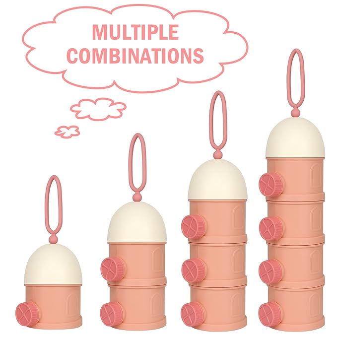 Accmor Formula Dispenser On The Go, 4 Layers Stackable Formula Container to Go, Non-Spill Portable Milk Powder Baby & Kids Snack Container, Pink-CubbioJoy