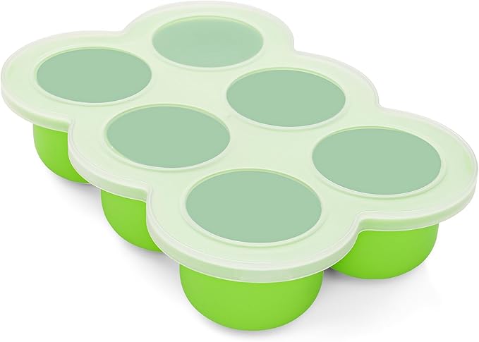 6x3oz Baby Food Freezer Tray with Clip on Lid Bright Green | Leakproof Freezer Molds Silicone Storage Container for Purees Fruits Vegetables-CubbioJoy