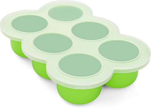 6x3oz Baby Food Freezer Tray with Clip on Lid Bright Green | Leakproof Freezer Molds Silicone Storage Container for Purees Fruits Vegetables-CubbioJoy