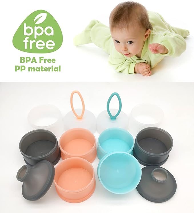 Baby Formula Dispenser, Portable Milk Powder Dispenser Container, Baby Feeding Travel Storage Container, Non-Spill Stackable Baby Snack Storage Container, BPA Free, 4 Compartments, 2 Packs-CubbioJoy