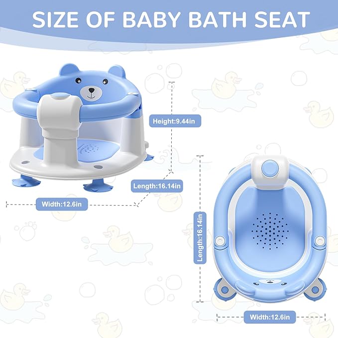 Baby Bath Seat for Babies 6 Months & up, Non-Slip Toddler Bath Seats for Babies Sitting Up, Safe Infant & Newborn Bathtub Chair with 4 Suction Cups & Soft Cushion for Shower,Blue-CubbioJoy