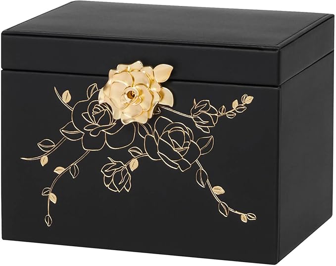 Jewelry Box with Lock for Girls: Jewelry Organizer for Dresser - 3-Drawer Earrings Storage Girls Women Gift (Black)-CubbioJoy
