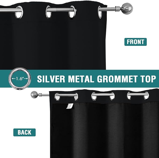 ChrisDowa 100% Blackout Curtains 63 inch Long for Bedroom with Black Liner, 2 Thick Layers Total Blackout Thermal Insulated Grommet Window Curtains 2 Panels Set (Black, 38 x 63 Inch)-CubbioJoy