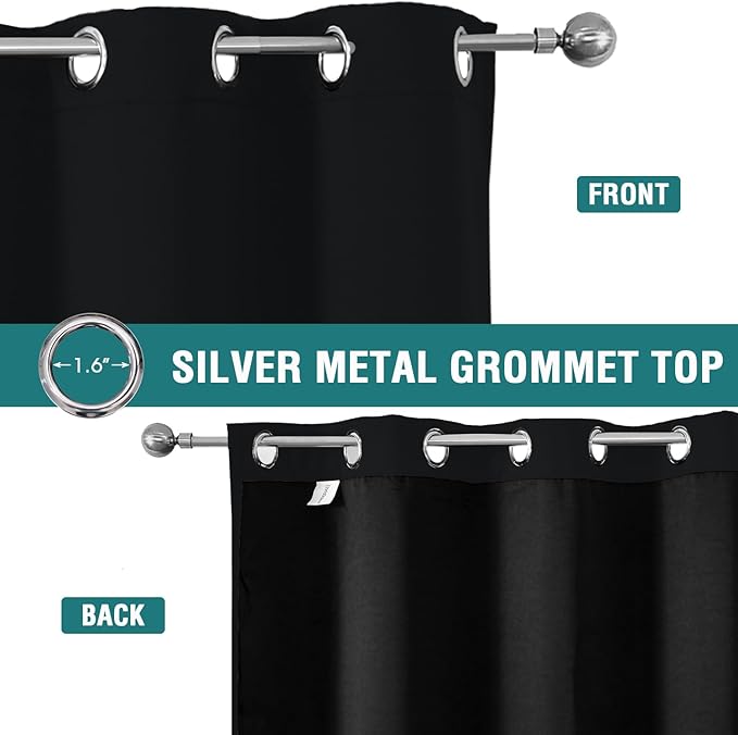 ChrisDowa 100% Blackout Curtains for Bedroom with Black Liner, 2 Thick Layers Total Blackout Thermal Insulated Grommet Small Window Curtains 2 Panels Set (Black, 42 x 45 Inch)-CubbioJoy