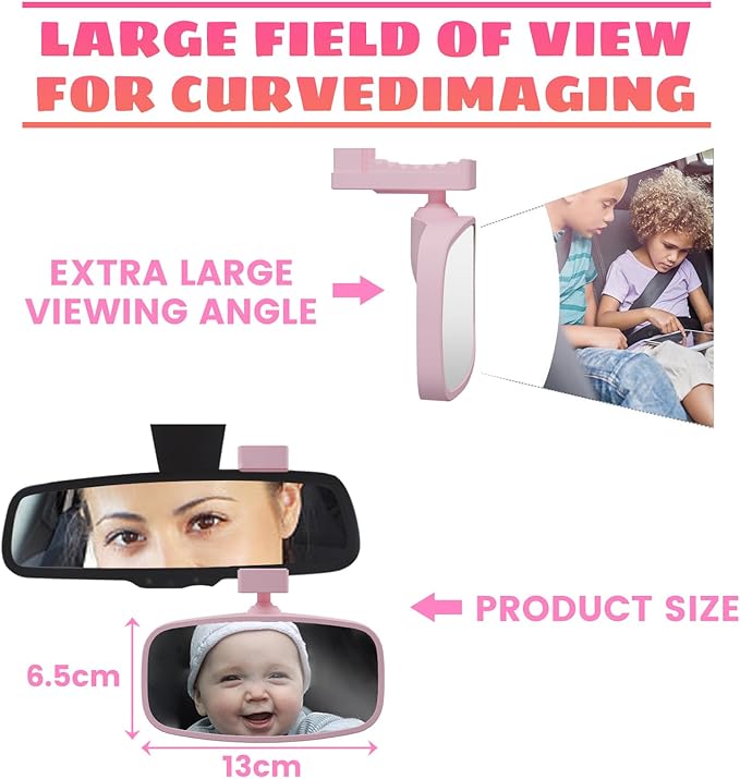 360-Degree Baby Car Mirror for Rear-Facing Seats,Kids Safety Mirrors with Tool-Free Installation,Kids Rear View Mirror BPA-Free Shatterproof & ASTM Certified (Adjustable 14"-22") (PINK)-CubbioJoy