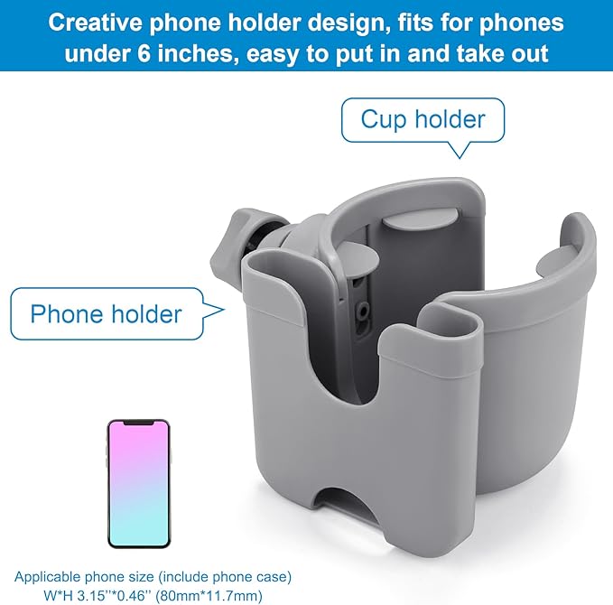 Accmor Stroller Cup Holder with Phone Holder, Bike Cup Holder, Universal Cup Holder for Uppababy Nuna Doona Strollers, 2-in-1 Cup Phone Holder for Stroller, Bike, Wheelchair, Walker, Scooter-CubbioJoy
