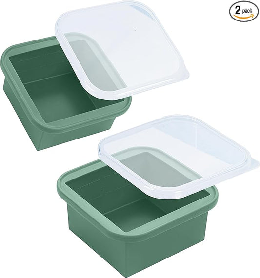 2-Cup Silicone Freezer Trays with Lids – Perfect for Meal Prep, Portion Control, and Easy Freezing-Meal Prep Container Molds for Soup,Leftovers (Green, 2 pack)-CubbioJoy