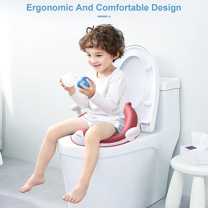 ANGELBLISS Baby Potty Training Toilet Seat with Soft Cushion Handles, Haute Collection, Double Anti-Slip Design and Splash Guard for Boys and Girls (Dark Pink)-CubbioJoy