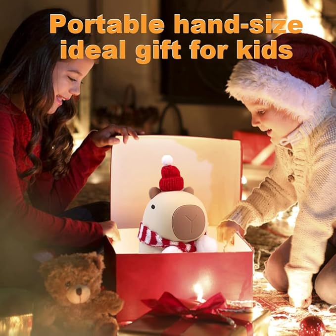 Capybara Little Night Light for Kids, Portable USB Rechargeable Animal Lamps Touch Control Lamp, Silicone Night Light with Timing Function,Children's Christmas Gifts-CubbioJoy