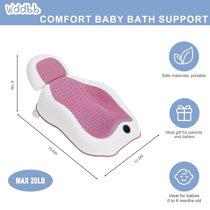 Baby Bath Support,Ideal for Babies Less Than 6 Months Old,with Thermometer-Adjustable Slope Newborn Bathtub, Baby tubs for Baby tubs for Newborn Essentials Must Haves (Pink)-CubbioJoy