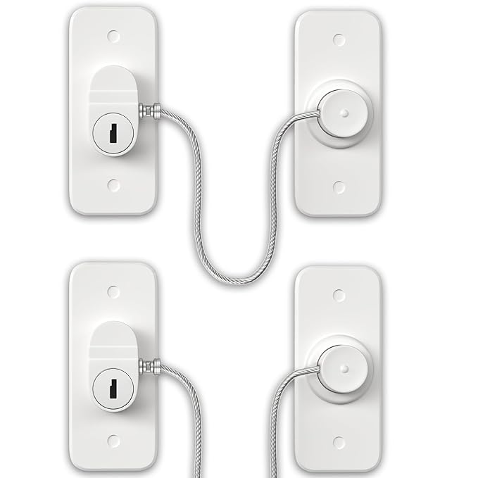 AOSITE Mini Fridge Locks for Kids No Drill Refrigerator Locks for Adults Cupboard Lock Child Safety Locks for Cabinets Drawer Locks Freezer Lock Baby Proofing (White, 2)-CubbioJoy