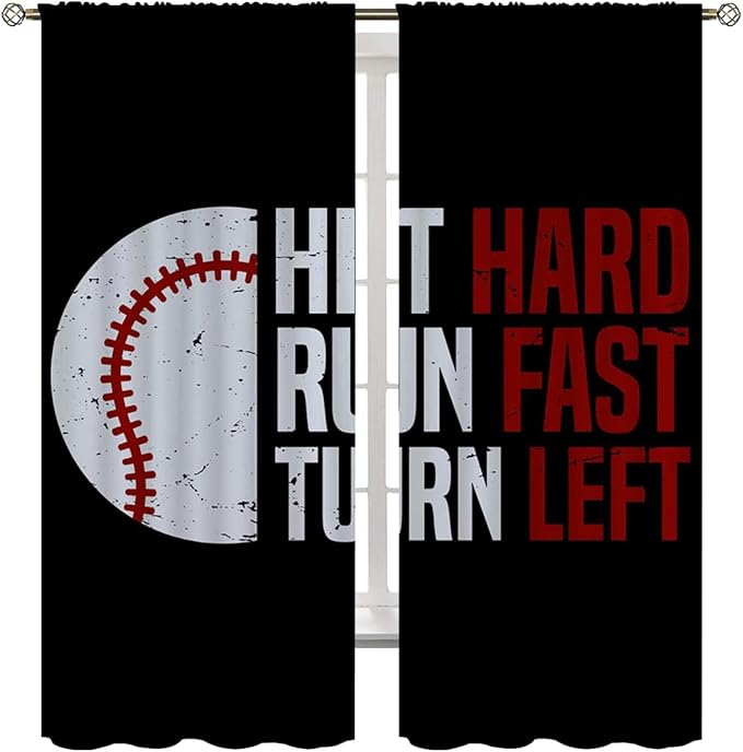 Baseball Blackout Curtains for Boy Girl Room Darkening Decor,Sport Theme Red and White Motto Dark Bedroom Living Room Home Rod Pocket Thermal Insulated Window Curtain/Drapes Panel,63x63 Inch…-CubbioJoy