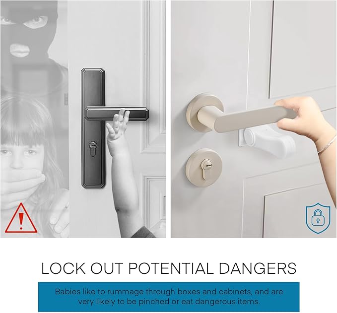 Child Proof Door Lever Lock - 2 Pack - Door Locks for Kids Safety - Door Knob Child Proof - Baby Proofing 3M Adhesive - Door Handle Child Proof - Baby Safety Locks for Toddlers - White-CubbioJoy