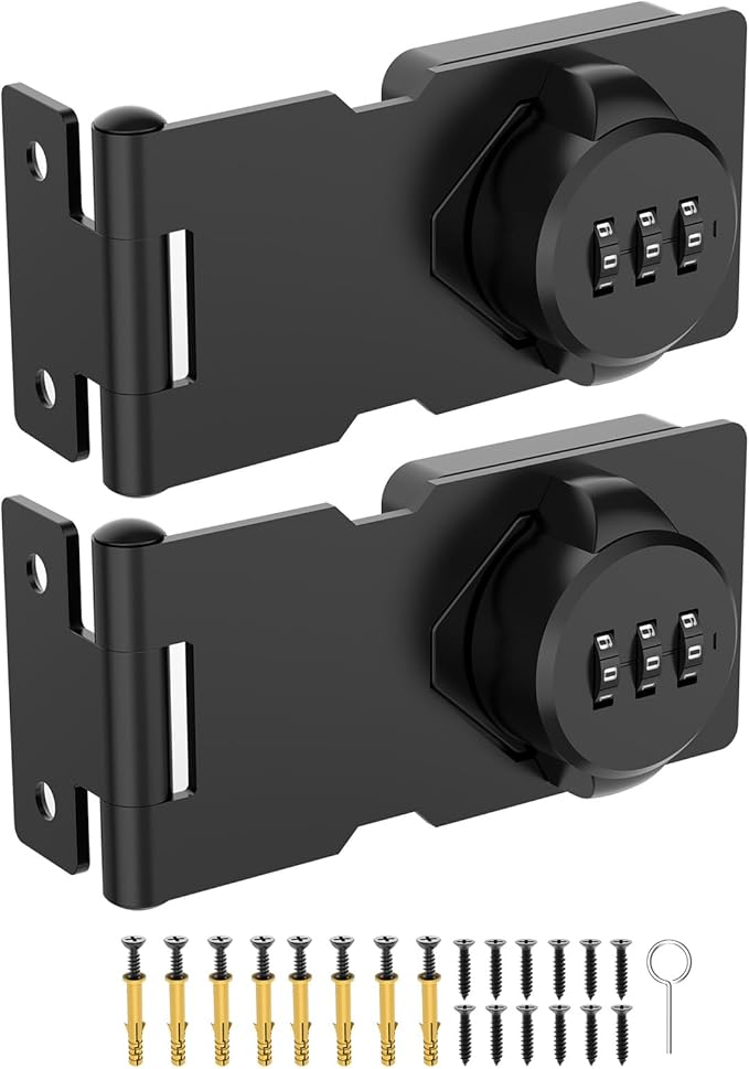 3.5Inch Mechanical Password Rotary Hasp Latch Locks, 3-Digit Cabinet Combination Lock for Small Doors, Cabinets, Barn Door, Closet, Kitchen Drawers, Cupboard (Black -2pcs)-CubbioJoy