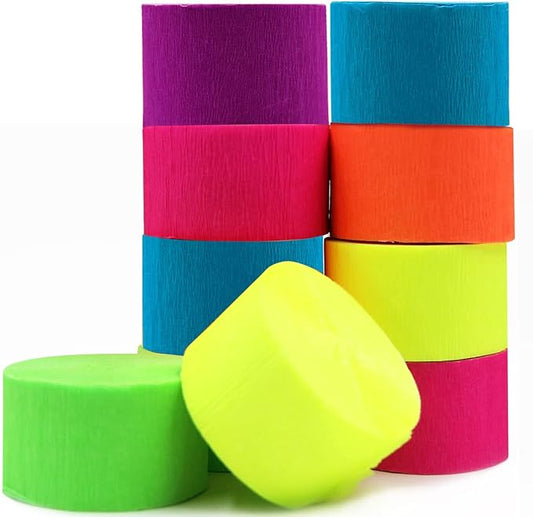 600feet Crepe Paper Streamers,6 Rolls Blacklight Party Streamer Decorations in 6 Colors for Neon Party,Wedding, Birthday, Glow Party Supplies…-CubbioJoy