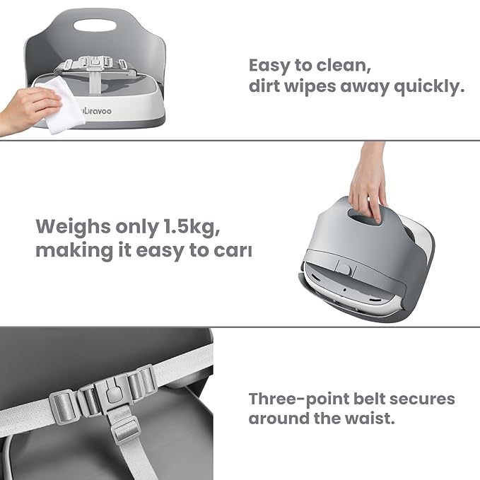 Baby Booster Seats, Toddler Booster Seat for Dining Table with Adjustable Straps, Portable Compact Portable Baby Chair for Dining and Travel (Grey)-CubbioJoy